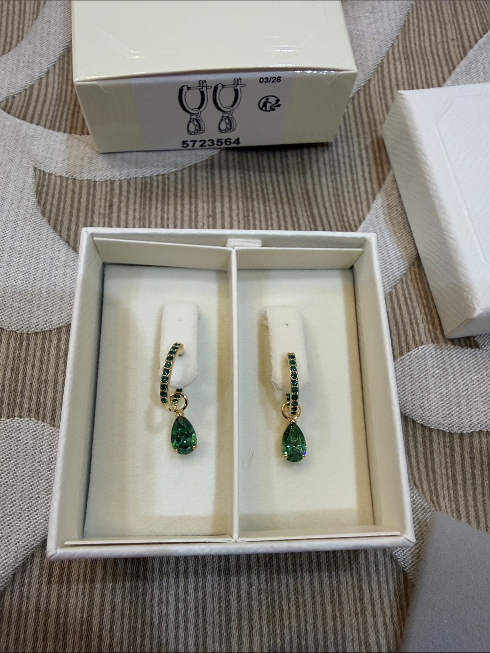 Swarovski Gold & Green Teardrop Dangle Earrings - Elegant Green Crystal Drop